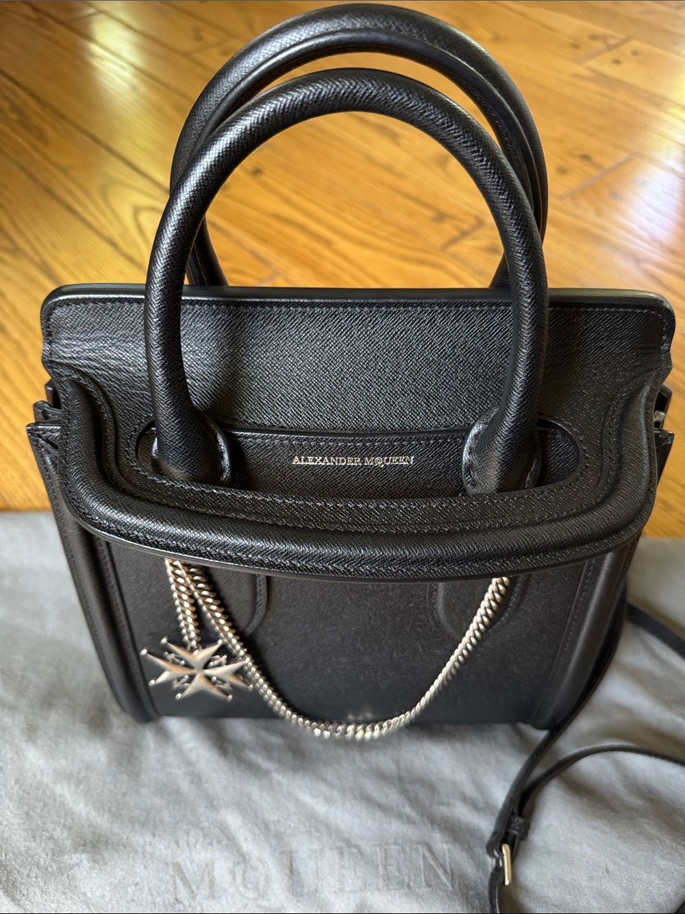 Alexander McQueen Large Black Heroine Bag w/ Silver Medallion Chain